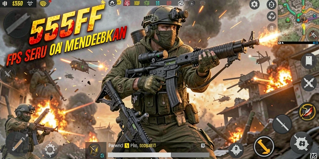 Screenshot gameplay FPS yang menunjukkan aksi pertempuran yang intens.