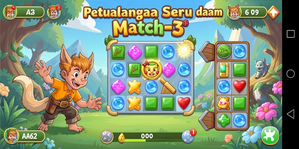 Tampilan gameplay AA62 yang seru dan berwarna-warni.