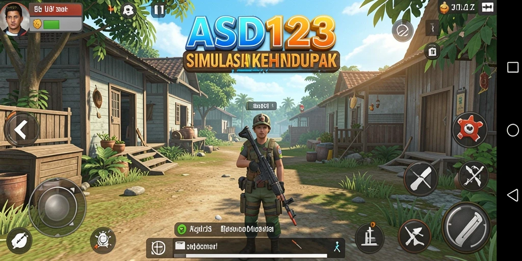 Screenshot utama dari gameplay ASD123 menampilkan karakter yang sedang berinteraksi dalam dunia simulasi.
