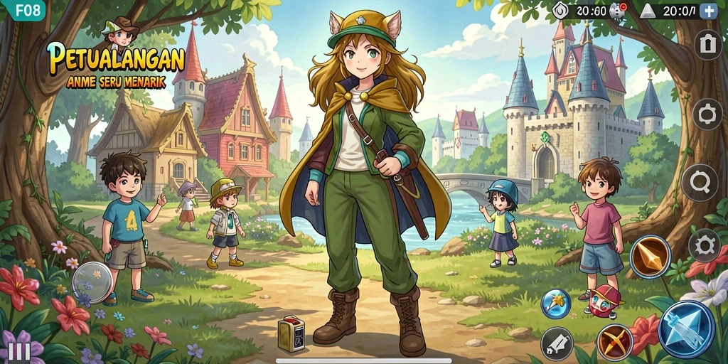 Tampilan menarik dari gameplay F08 yang penuh warna anime.