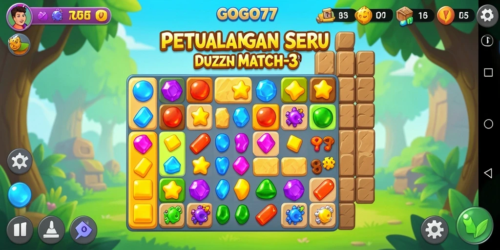 Tampilan gameplay seru dalam GOGO77 dengan elemen Match-3 yang menantang.