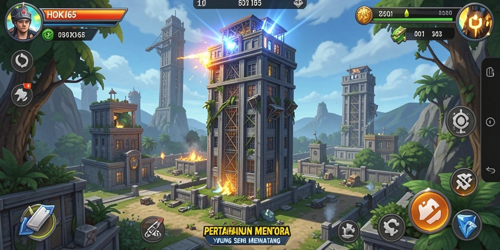 Tampilan gameplay HOKI65 dengan strategi pertahanan menara yang seru.