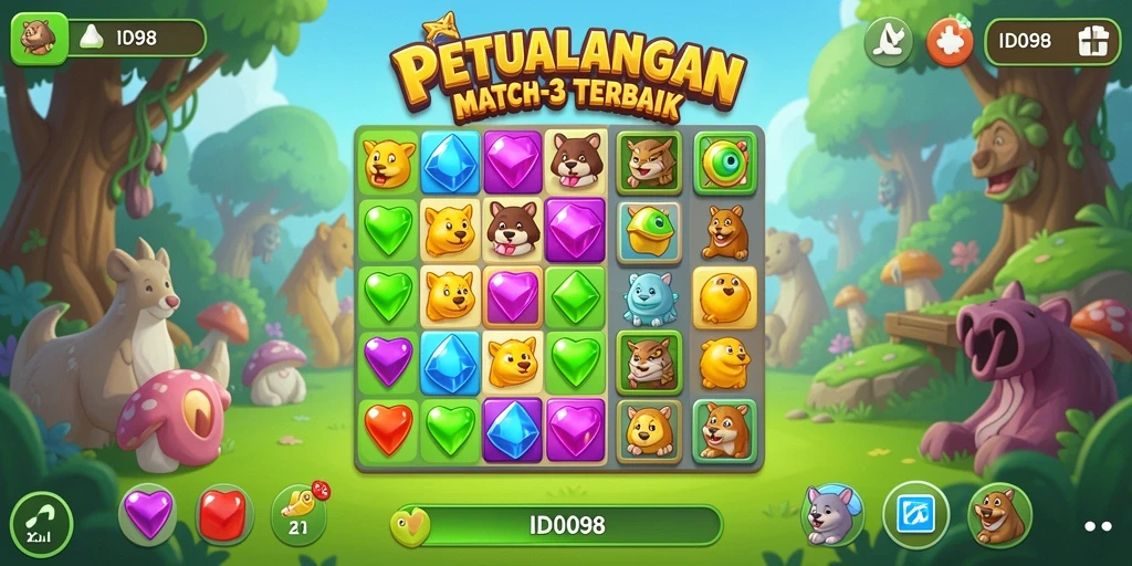 Tampilan gameplay ID098 yang memukau dalam petualangan Match-3.