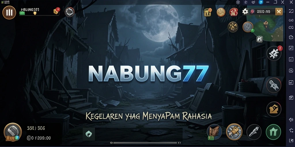 Screenshot NABUNG77 menampilkan gameplay menyeramkan di lingkungan gelap.
