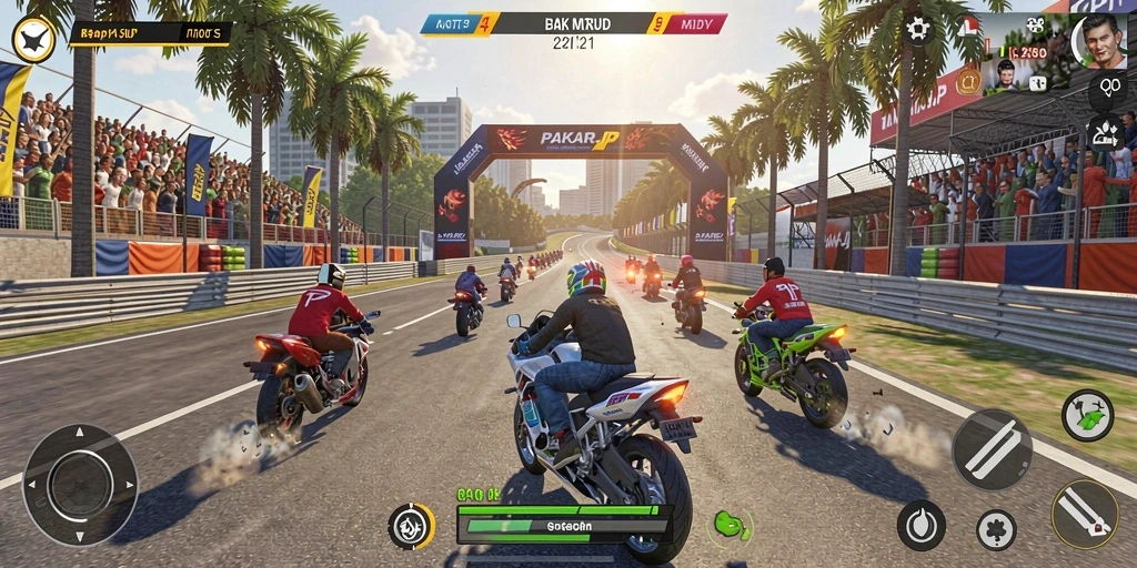 Screenshot PAKARJP menunjukkan balapan motor yang seru dan intens.