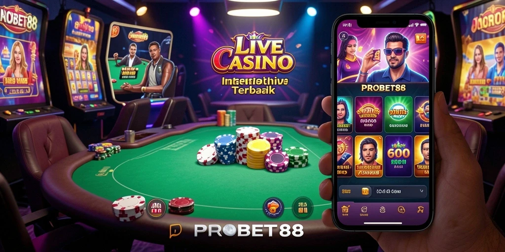 Screenshot gameplay PROBET88 menampilkan dealer profesional dan atmosfer permainan yang mendebarkan.
