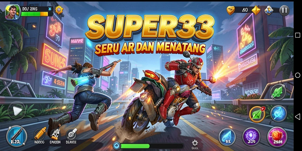 Tampilan gameplay seru dalam SUPER33, penuh aksi dan tantangan.