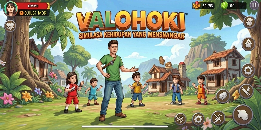 Screenshot VALOHOKI menunjukkan gameplay simulasi kehidupan yang seru dan interaktif.